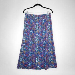 RACHEL ZOE Small Blue & Multicolored Floral Print‎ Pleated Maxi Skirt Summer
